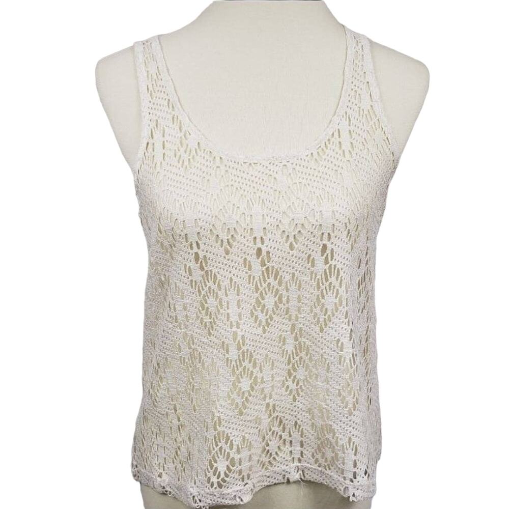 Kirra Cream & Gold Metallic Mesh Tank Top Small